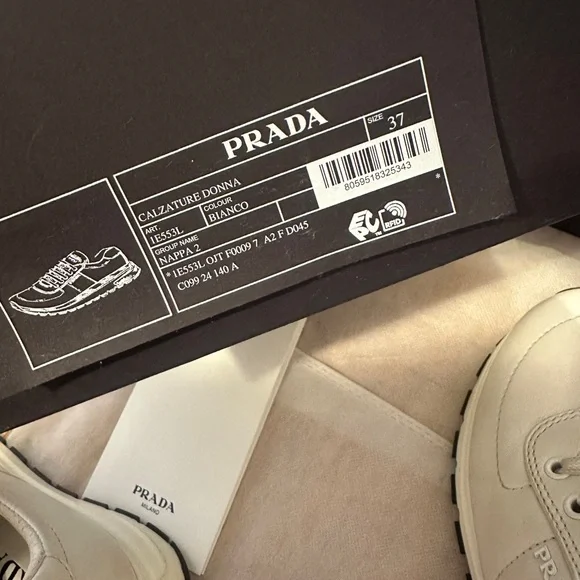 Prada White Nappa Leather Sneakers - Picture 3 of 4